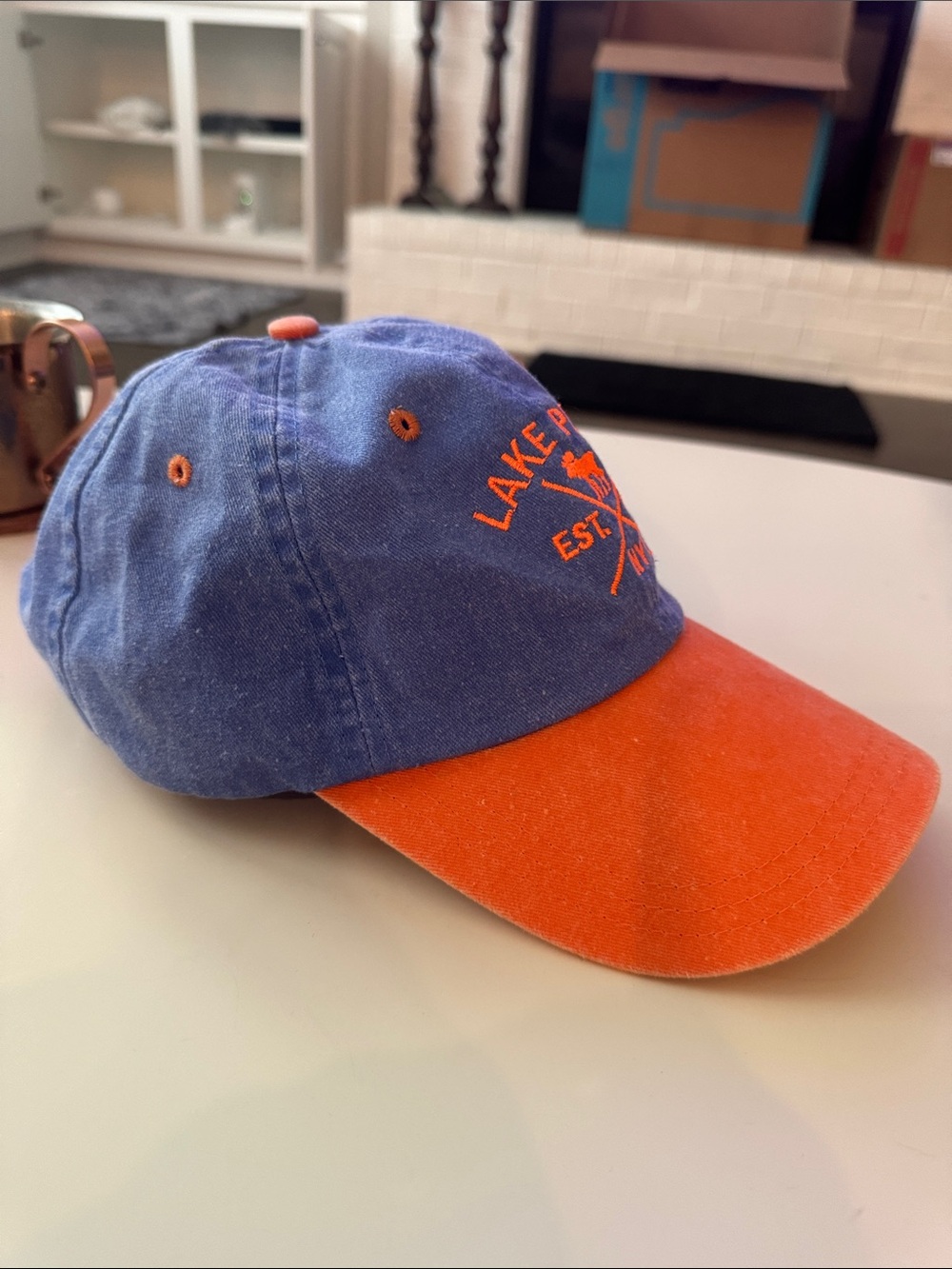 Lake Placid NY Embroidered Baseball Cap - Blue & Orange - Picture 3 of 7